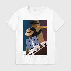 Футболка хлопковая мужская Музыкант джаз, цвет: белый