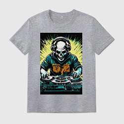 Футболка хлопковая мужская Диджей скелет, цвет: меланж