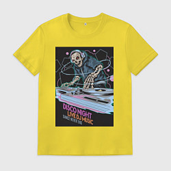 Футболка хлопковая мужская Диджей скелет в наушниках, цвет: желтый