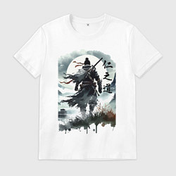 Футболка хлопковая мужская Призрак Цусимы - Японский самурай, цвет: белый