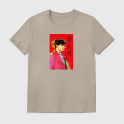 Футболка хлопковая мужская Чон Джонгук, цвет: миндальный