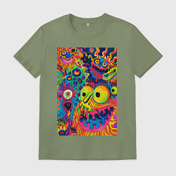 Футболка хлопковая мужская Психоделические лица, цвет: авокадо