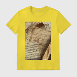 Футболка хлопковая мужская Листы с нотами, цвет: желтый