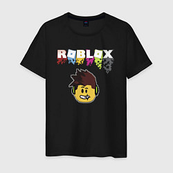 Футболка хлопковая мужская Roblox pixel - роблокс пиксель видеоигра для детей, цвет: черный