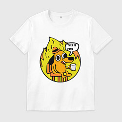 Футболка хлопковая мужская This is fine meme, цвет: белый