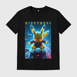 Футболка хлопковая мужская Cyber Pikachu - neon glow ai art, цвет: черный