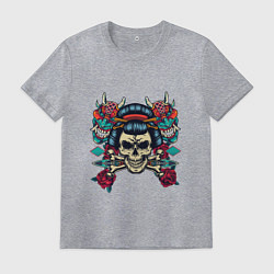 Футболка хлопковая мужская Японский череп гейши с демонами, цвет: меланж