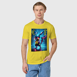Футболка хлопковая мужская Cyber Pikachu - neon glow ai art, цвет: желтый — фото 2