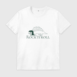 Футболка хлопковая мужская Динозавр и надпись рок н ролл, цвет: белый