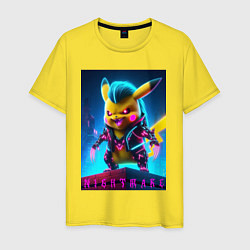 Футболка хлопковая мужская Cyberpunk - terrible Pikachu with claws, цвет: желтый