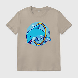 Футболка хлопковая мужская Весёлый дельфинчик, цвет: миндальный
