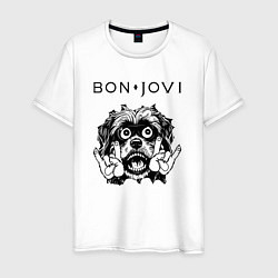 Футболка хлопковая мужская Bon Jovi - rock dog, цвет: белый