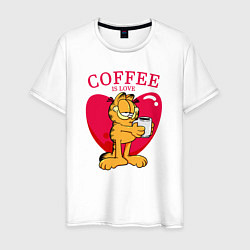 Футболка хлопковая мужская Coffee is love Гарфилд, цвет: белый