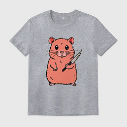 Футболка хлопковая мужская Хомяк с ножом - мем хомiк, цвет: меланж