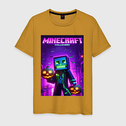 Футболка хлопковая мужская Minecraft - halloween neon glow, цвет: горчичный