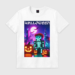 Футболка хлопковая мужская Pumpkin and skeleton - neon glow, цвет: белый