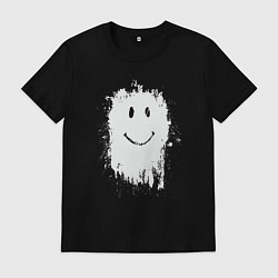 Футболка хлопковая мужская Стекающий смайлик, цвет: черный