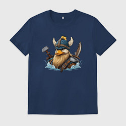 Футболка хлопковая мужская Утка воин викинг, цвет: тёмно-синий