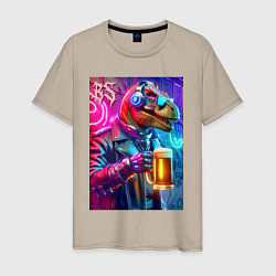 Футболка хлопковая мужская Dude beersaur - neon glow, цвет: миндальный