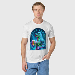 Футболка хлопковая мужская Neon beersaur - ai art fantasy, цвет: белый — фото 2