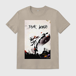 Футболка хлопковая мужская Тхэквондо боец, цвет: миндальный