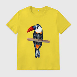 Футболка хлопковая мужская Тукан на толстой ветке, цвет: желтый