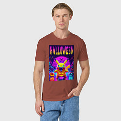 Футболка хлопковая мужская Pikachu - halloween vaporwave, цвет: кирпичный — фото 2