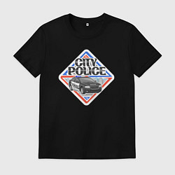 Футболка хлопковая мужская Городская полиция, цвет: черный