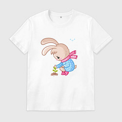 Футболка хлопковая мужская Зайка посадил цветок, цвет: белый