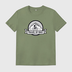 Футболка хлопковая мужская Путешествие на велике, цвет: авокадо