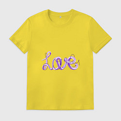 Футболка хлопковая мужская Love написанный от руки с линиями вокруг, цвет: желтый