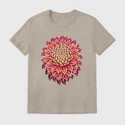 Футболка хлопковая мужская Узор - красный цветок, цвет: миндальный