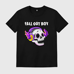 Футболка хлопковая мужская Fall Out Boy - неоновый череп, цвет: черный
