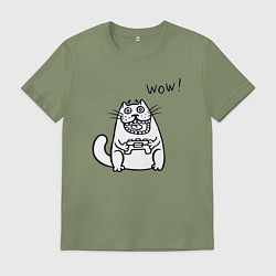 Футболка хлопковая мужская Котик вау, цвет: авокадо