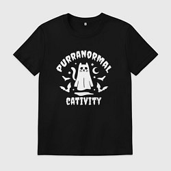 Футболка хлопковая мужская Кот приведение, цвет: черный