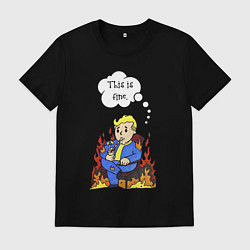 Футболка хлопковая мужская Vault boy in the fire, цвет: черный