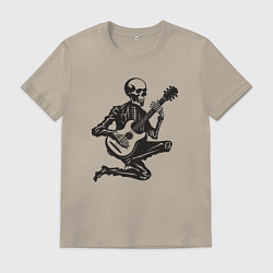 Футболка хлопковая мужская Скелетик музыкант, цвет: миндальный