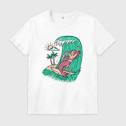 Футболка хлопковая мужская Серфер и русалка, цвет: белый