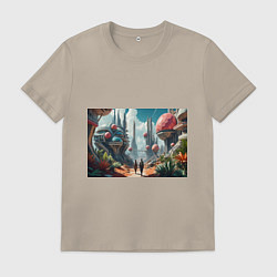 Футболка хлопковая мужская Планета фантастика, цвет: миндальный
