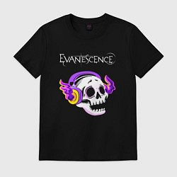 Футболка хлопковая мужская Evanescence - неоновый череп, цвет: черный