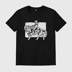 Футболка хлопковая мужская Ковбой на лошади, цвет: черный