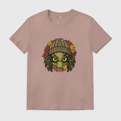 Футболка хлопковая мужская Хищник в вязаной шапке, цвет: пыльно-розовый