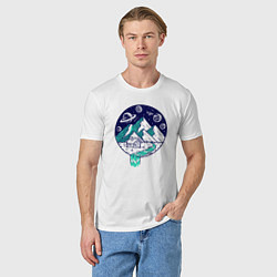 Футболка хлопковая мужская Space mountains, цвет: белый — фото 2