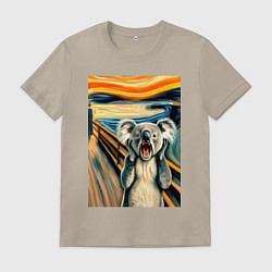 Футболка хлопковая мужская Коала кричит на картине Эдварда Мунка - мем искусс, цвет: миндальный