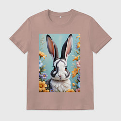 Футболка хлопковая мужская Кролик в цветах, цвет: пыльно-розовый