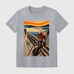 Футболка хлопковая мужская Муравей кричит на картине Эдварда Мунка - мем иску, цвет: меланж