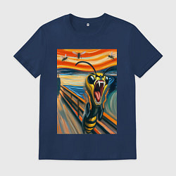 Футболка хлопковая мужская Оса кричит на картине Эдварда Мунка - мем искусств, цвет: тёмно-синий