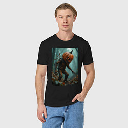 Футболка хлопковая мужская Тыквенный монстр, цвет: черный — фото 2
