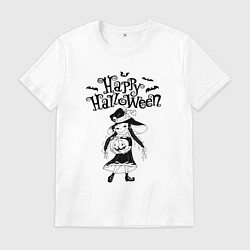 Футболка хлопковая мужская Хэллоуин - девочка с тыквой, цвет: белый