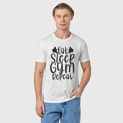 Футболка хлопковая мужская Eat sleep gym, цвет: белый — фото 2